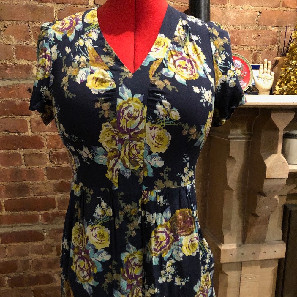 NWOT navy and bright floral dress with pockets!